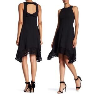 Nanette Lepore Black Sleeveless Bow Detail Crochet Midi Cocktail Dress Womens 6